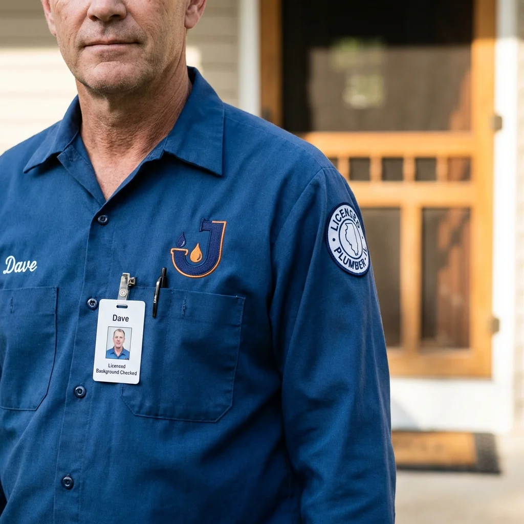 Licensed plumber showing ID badge in Emporia, VA
