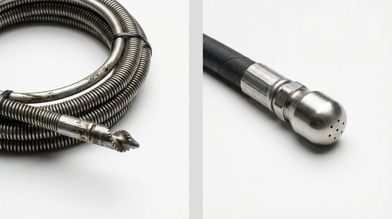 Drain snake cable and hydro jetting nozzle used for drain cleaning in Emporia, VA