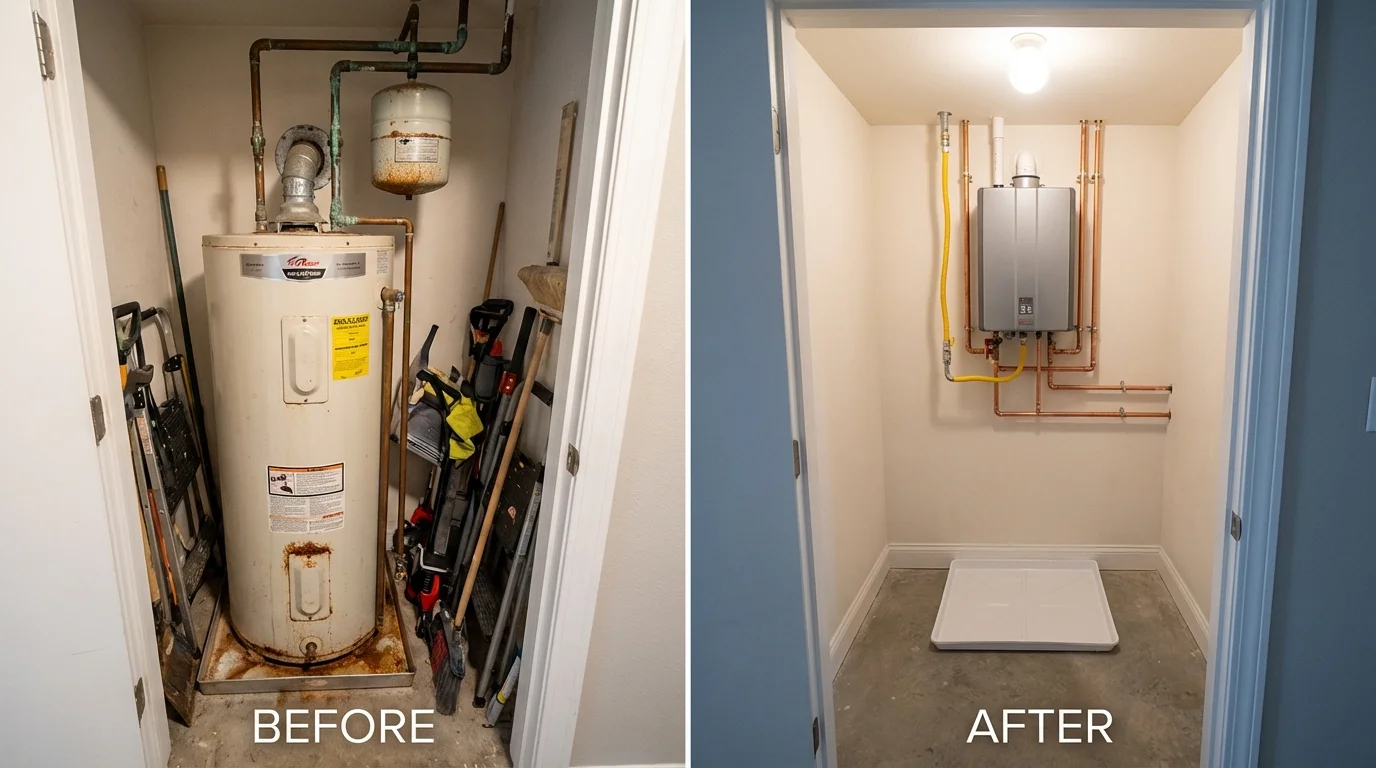 Tank water heater versus wall-mounted tankless unit comparison for Emporia, VA homeowners