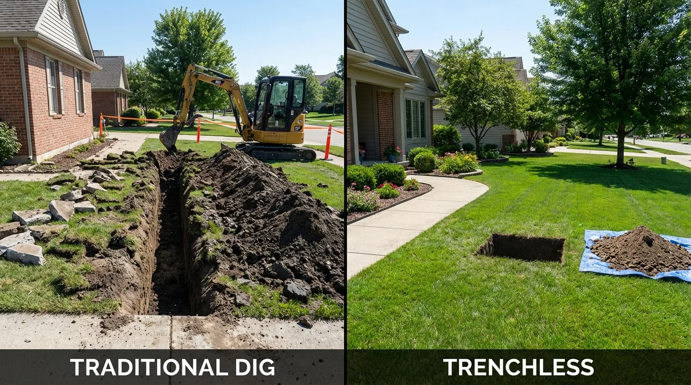 Trenchless sewer repair with minimal yard damage versus traditional excavation in Emporia, VA